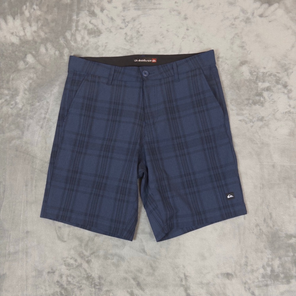 Quiksilver Hybrid Shorts Mens 30 Blue Plaid Stretch Boardshorts Amphibian Swim